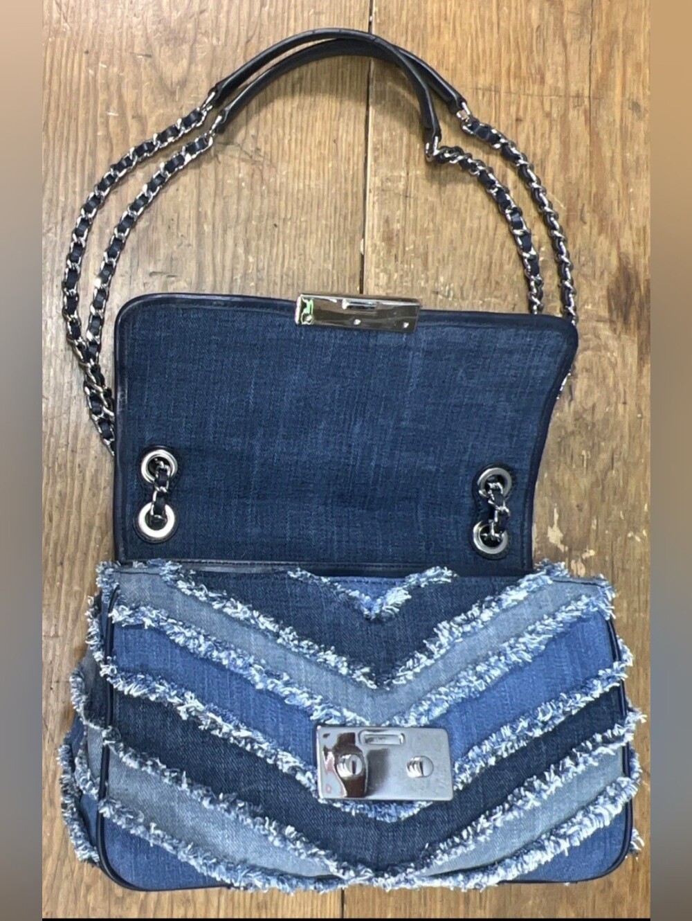Michael Kors Sloan Frayed Denim Shoulder Bag - Picture 5 of 11